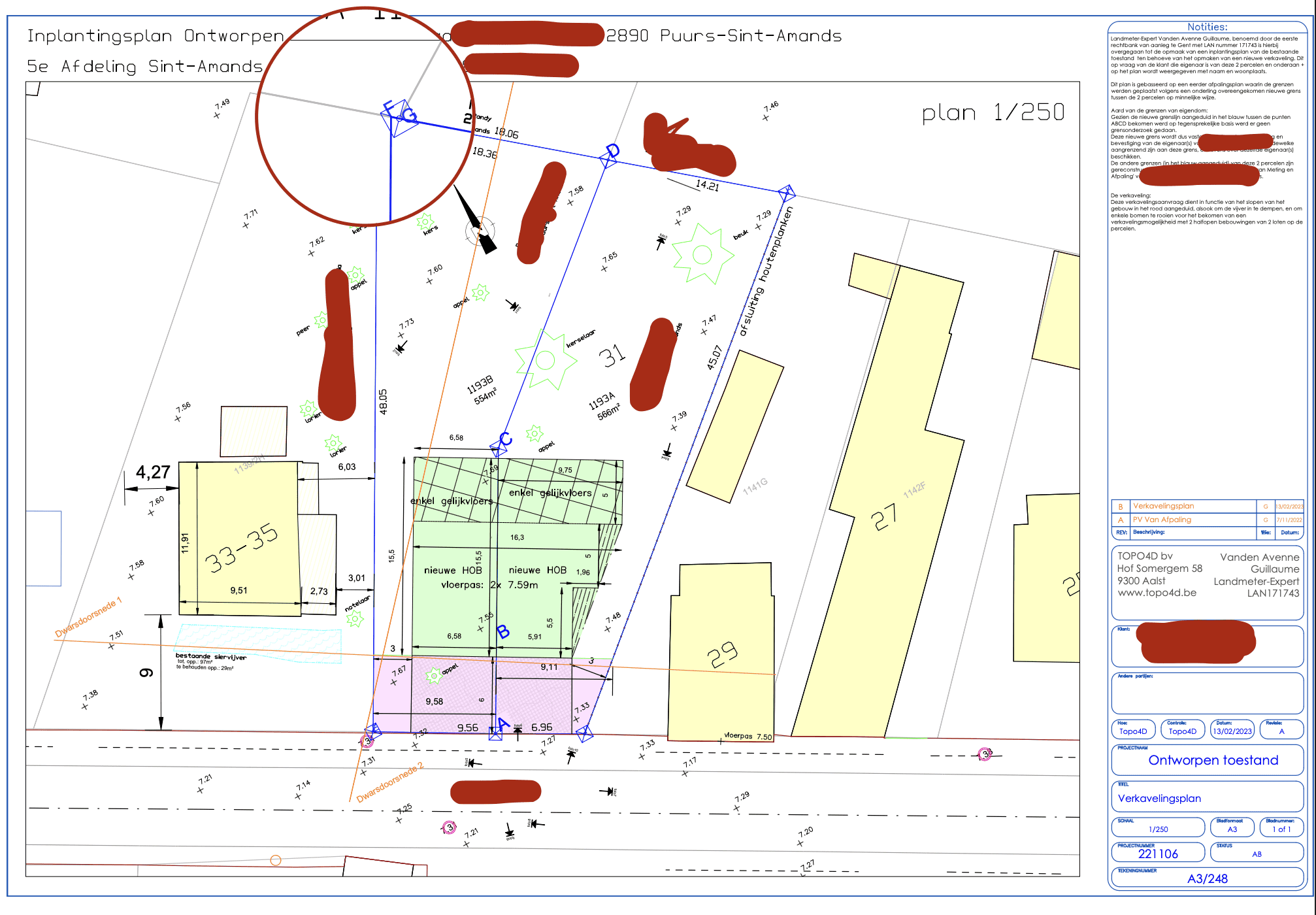 ontwerp verkavelingsplan voor aanvraag verkaveling 2 loten